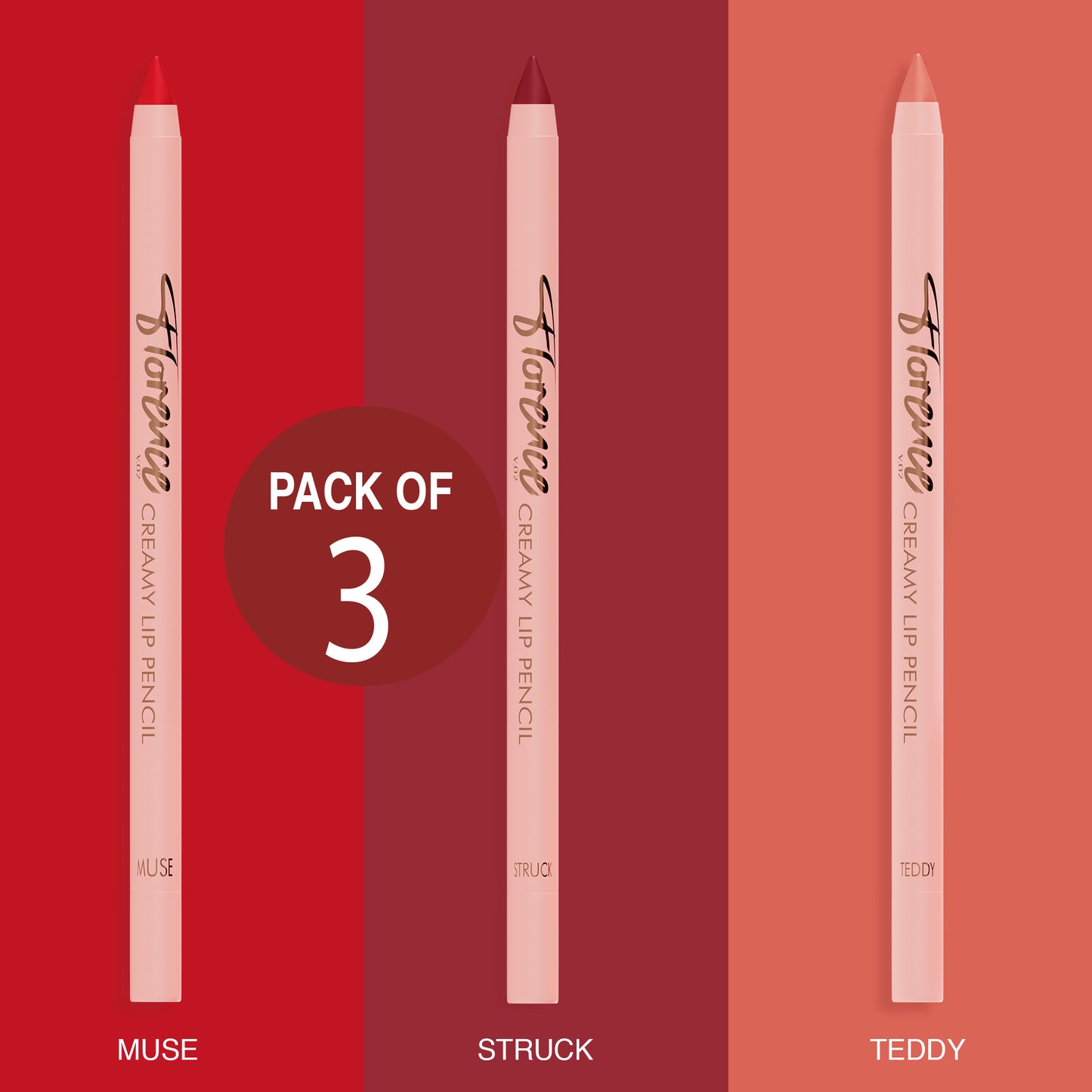 Florence V.02 Pack Of 3 Creamy Lip Pencils